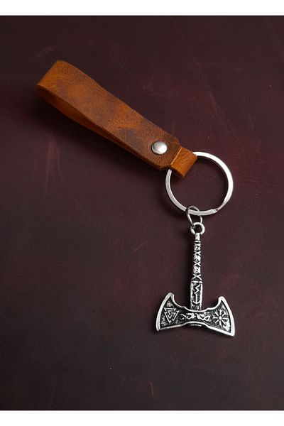 BSN Store Ax Valknut Figure Genuine Leather Keychain Gift Keychain