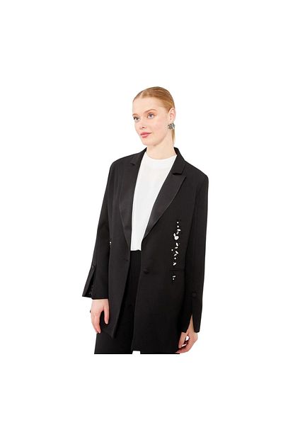 Levidor Single Button Stone Detailed Jacket Set Black