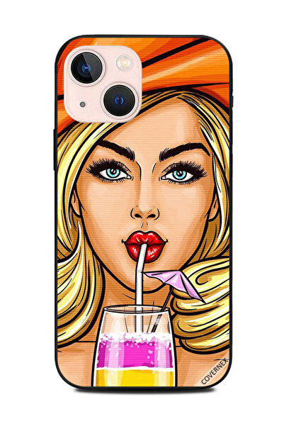 Covernex غطاء حماية لهاتف أبل آيفون 13 ميني، فتاة قبعة برتقالية تشرب