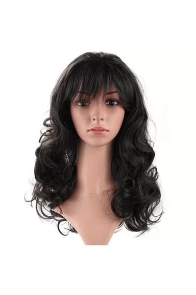 Store شعر مستعار طويل مموج للحفلات باللون الأسود