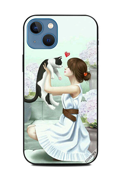 Covernex غطاء حماية لهاتف Apple iPhone 13 فتاة جميلة تحب قطتها الصغيرة