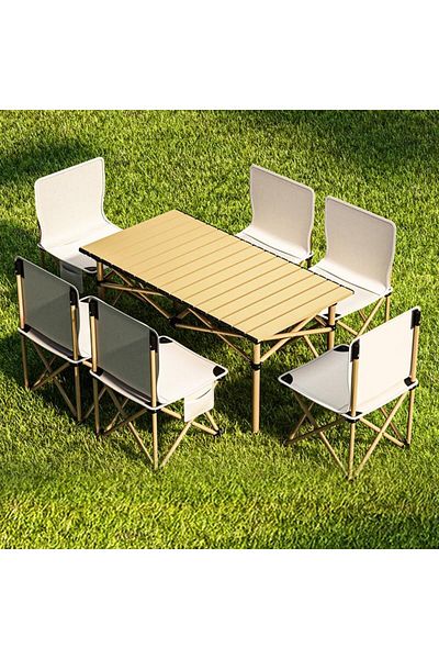 Taimi Folding Camping Table, Portable Aluminum Folding Table BBQ Beige Color -Size 120 * 55 * 62cm