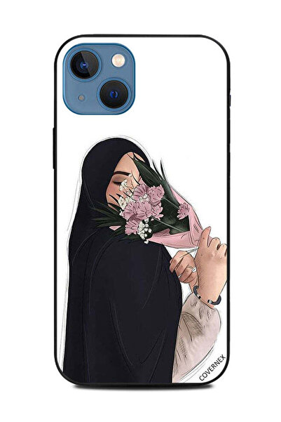 Covernex غطاء حماية لهاتف Apple iPhone 13 وجه فتاة مخفي مع زهور الخوخ