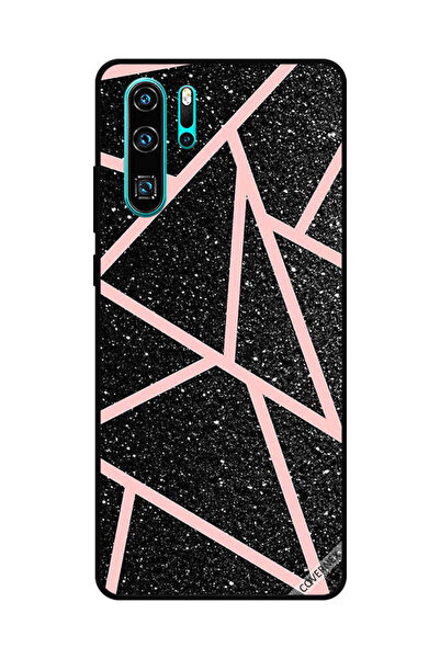 Covernex غطاء حماية لهاتف هواوي بي 30 برو - أسود لامع، بنقشة مسارات وردية فاتحة