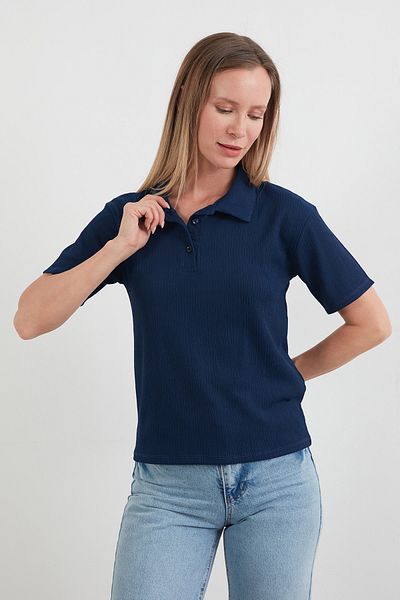Fulla Moda Wrapped Fabric Buttoned Polo Neck T-Shirt