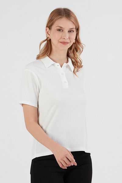 Fulla Moda Μπλουζάκι με γιακά πόλο με κουμπιά από ύφασμα