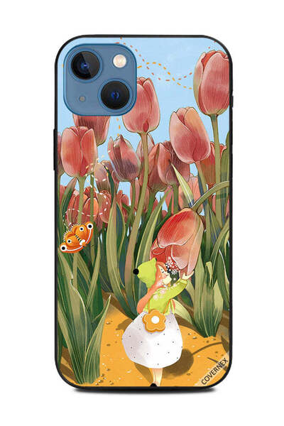 Covernex غطاء حماية لهاتف أبل آيفون 13 - فتاة وزهور التوليب