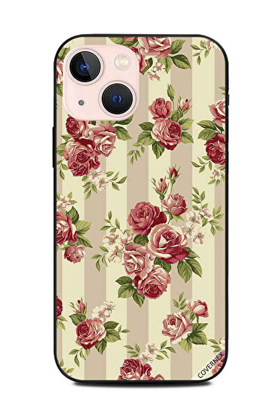 Covernex غطاء حماية لهاتف أبل آيفون 13 ميني مزين بورود وأوراق خضراء على شرائط