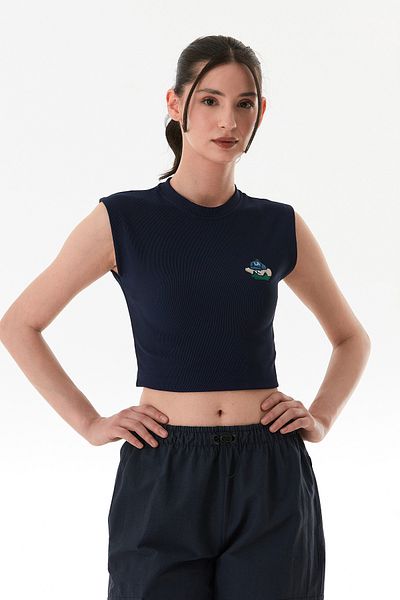 Fulla Moda Ribbed Teddy Bear Embroidered Lycra Crop T-Shirt