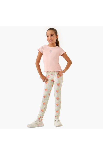 Juniors All-Over Floral Print Leggings with Elasticated Waistband