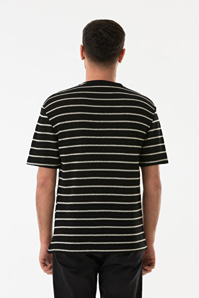 Fulla Moda Çizgili Ajurlu Bisiklet Yaka Triko Tişört