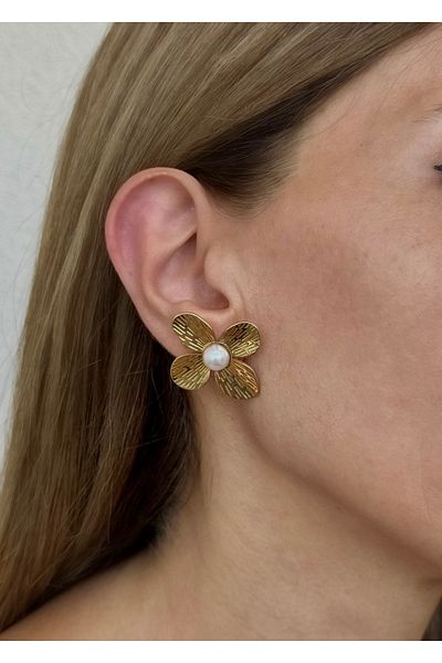 Home Sihra Accessories Flower Earrings with Steel Pearls Nail Model Earrings