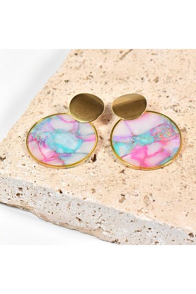 NARRU NARRU handmade earrings, round, pink, turquoise and gold, Asha 14
