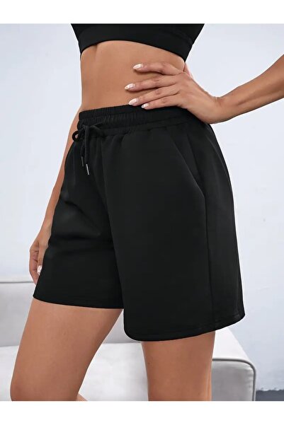 TONFİX LİFE Kadın Siyah Likralı Esnek Ter Tutmayan Rahat Giyim Mevsimlik Şort TONFİX
