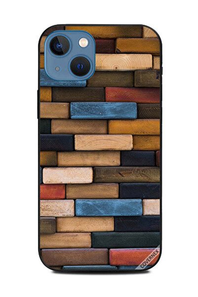 Covernex غطاء حماية لهاتف Apple iPhone 13 جدار من كتل خشبية ملونة