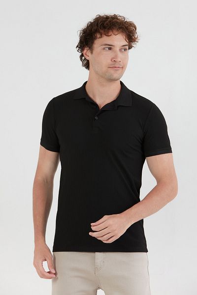 Fulla Moda Μπλουζάκι με κουμπιά με γιακά πόλο με λεπτή εφαρμογή