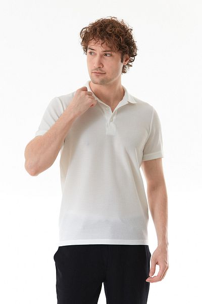 Fulla Moda Μπλουζάκι με γιακά πόλο με λεπτή εφαρμογή από ύφασμα βάφλα
