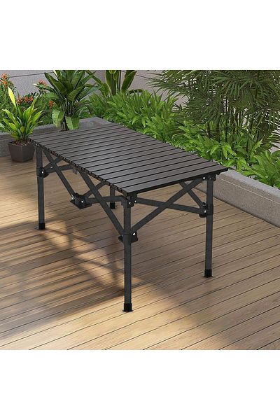 Taimi Folding Camping Table, Portable Aluminum Folding TableBBQ, Black Color - Size 95 * 55 * 50cm