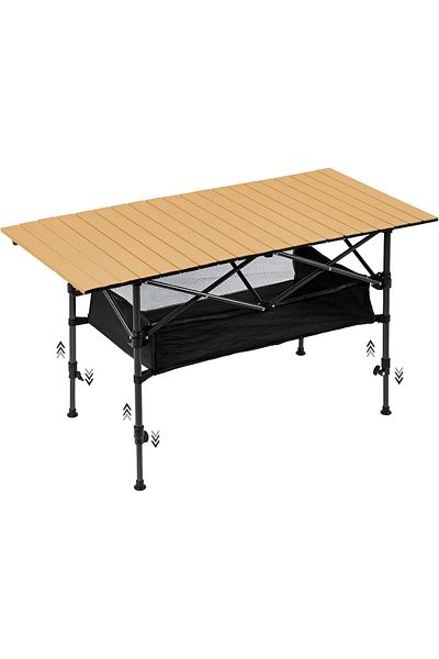 Taimi Folding Table, Portable Aluminum Adjustable Height Table Brown Color - Size 120L*55W*80H cm