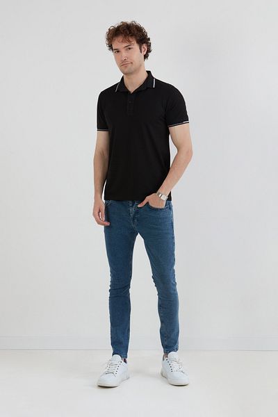 Fulla Moda Βασικό μπλουζάκι με μισό κουμπί Polo Neck Slim Fit