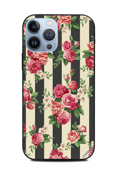 Covernex غطاء حماية لهاتف Apple iPhone 13 Pro Max زهور على خطوط سوداء وبيضاء