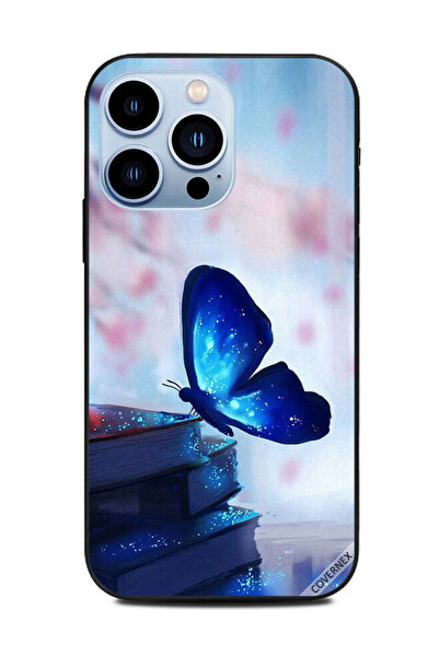 Covernex غطاء حماية لهاتف Apple iPhone 13 Pro - فراشة زرقاء داكنة على الكتب