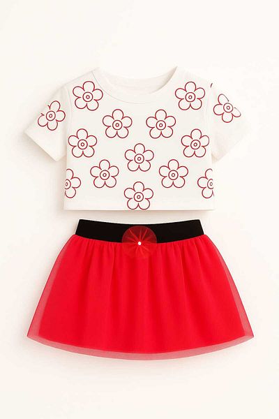 Oz Baby Floral Printed Baby Girl and Child Set with Tutu Skirt