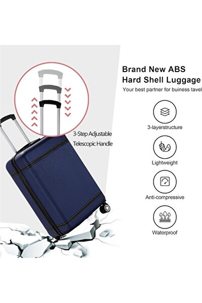 Yuwell YU WELL 3-Piece Luggage Sets 20/24/28 inch Hard Shell ABS + PC, Expandable Spinner Wheels (Blue)