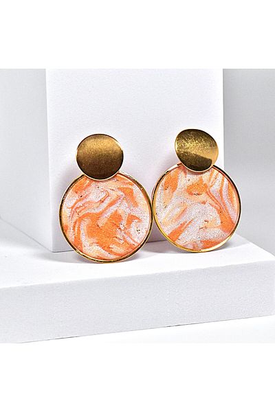 NARRU NARRU handmade earrings, round, peach, cream, white and gold, Asha 16