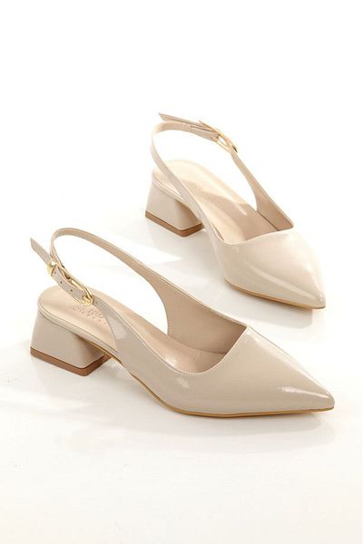 Tetaf Pointed Toe Buckle Detailed Women's Short Heeled Shoes