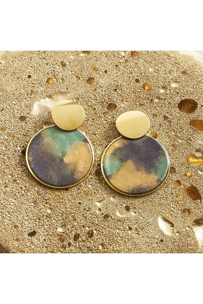 NARRU NARRU earrings handmade, round, navy blue, green, copper, Asha 39