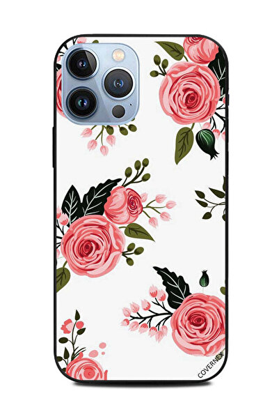 Covernex غطاء حماية لهاتف أبل آيفون 13 برو ماكس - ورود وردية مع أوراق خضراء د...