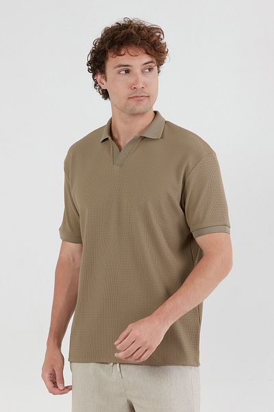 Fulla Moda Βασικό μπλουζάκι ζακάρ με γιακά πόλο