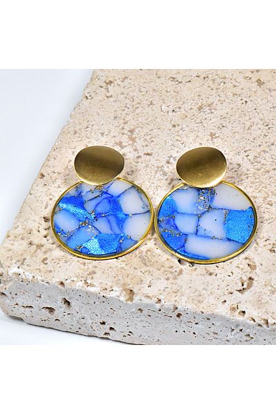 NARRU NARRU handmade earrings, round, blue, translucent and gold, Asha 17