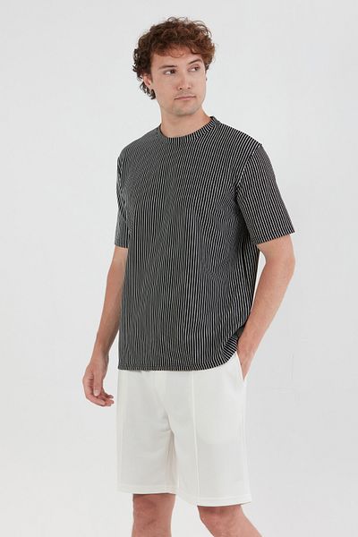 Fulla Moda Μπλουζάκι με ριγέ Jacquard Crew Neck