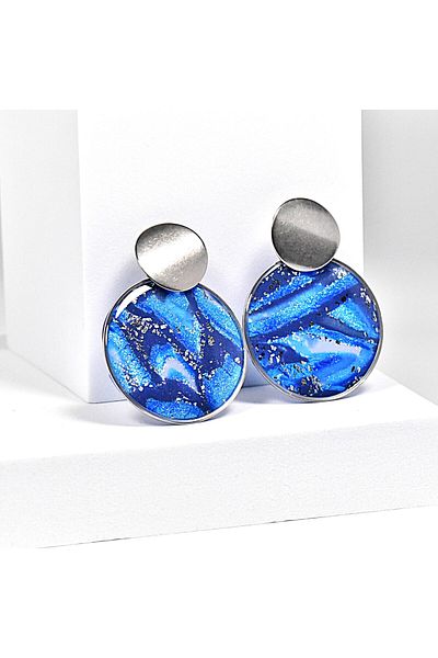 NARRU NARRU handmade earrings, round, blue, light blue and silver, Asha 5