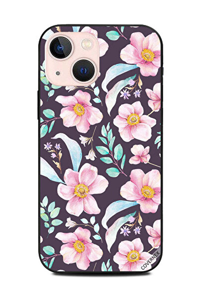 Covernex غطاء حماية لهاتف أبل آيفون 13 ميني، زهور وردية، ريش أخضر فاتح