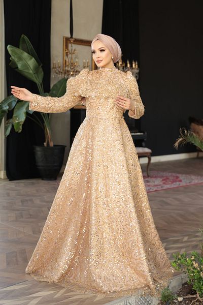 N.S NEVA STYLE Beaded Biscuit Hijab Evening Dress 51292Bs