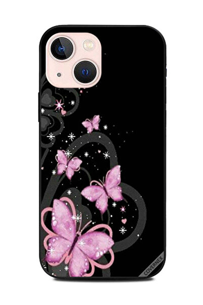 Covernex غطاء حماية لهاتف أبل آيفون 13 ميني - قلوب وردية رمادية على شكل فراشة