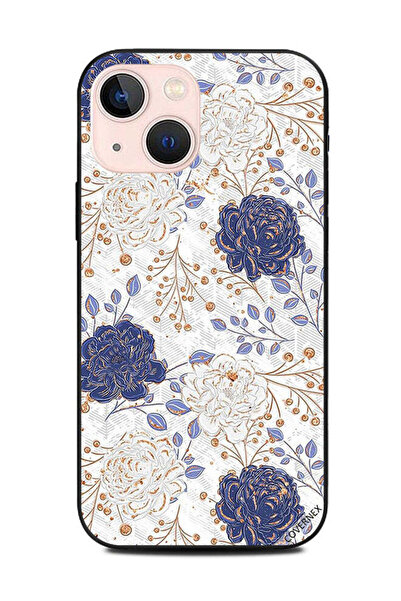 Covernex غطاء حماية لهاتف أبل آيفون 13 ميني، بنمط زهور باللونين الأبيض والأزرق، بنمط بانجكس الذهبي