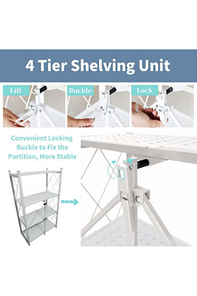 rexa Modern Foldable Metal Kitchen Shelf, Strong, 4-Tier Storage Rack & Shelf with Wheels