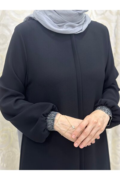nisa ferace siyah fermuarlı ferace kolu lastik suzanna 102