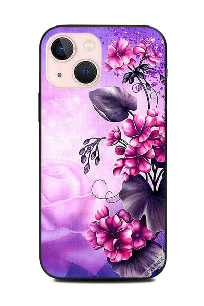 Covernex غطاء حماية لهاتف أبل آيفون 13 ميني - زهور وردية وأوراق بنفسجية