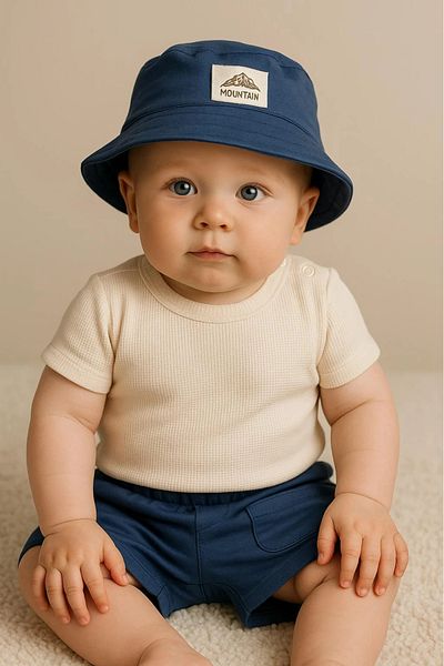 Minizade Safari Bucket Hat, Pocket Detailed Shorts, Waffle Fabric T-Shirt Set of 3