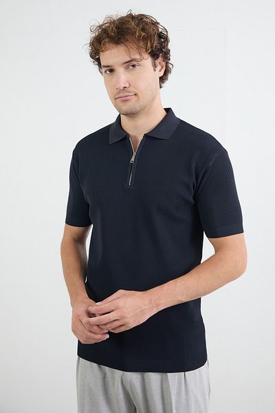 Fulla Moda Πλεκτό μπλουζάκι με μισό φερμουάρ από ύφασμα βάφλα