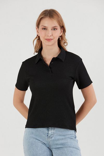 Fulla Moda Tricou cu guler polo cu nasturi din țesătură Bürümcük