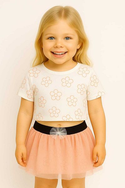 Oz Baby Floral Printed Baby Girl and Child Set with Tutu Skirt