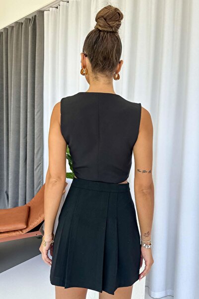 Mine Tan Butik Button Detailed Women's Vest - Black