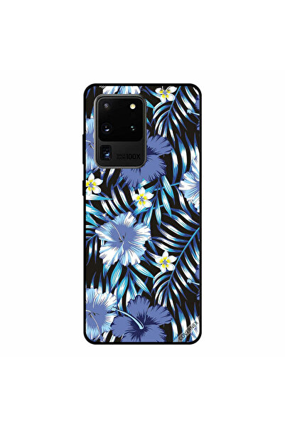 Covernex غطاء حماية لهاتف سامسونج جالكسي S20 ألترا أبيض وأزرق مزين بزهور وريش