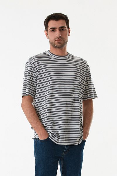 Fulla Moda Μπλουζάκι με ριγέ Jacquard Crew Neck